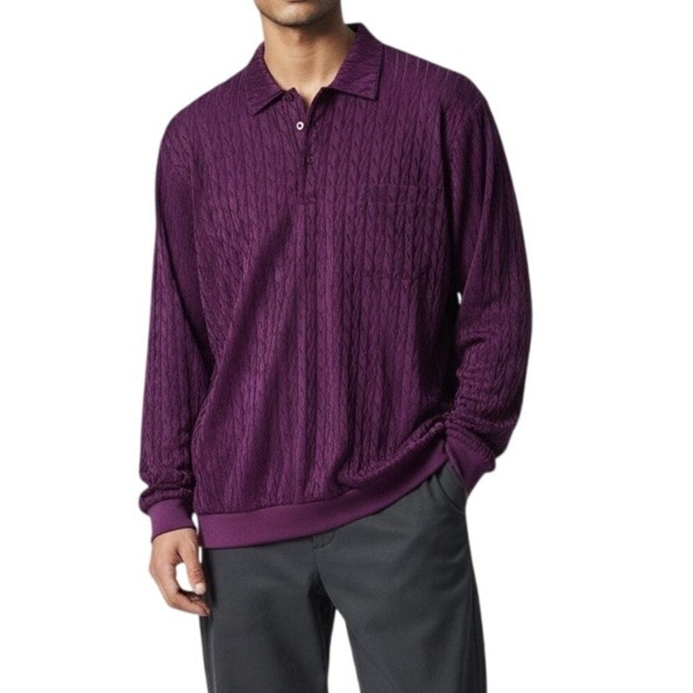Stag Hill Vintage Mens Purple Textured Pullover Shirt Polyester Size M